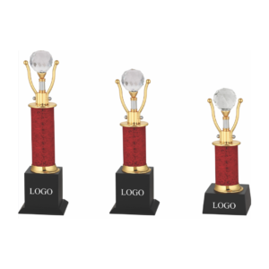 Crystal and metal trophies
